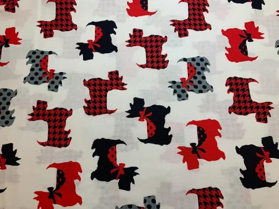 white cotton fabric - Dotty For Scottie Dogs Sweet Scotties White - Kanvas Studio Cotton Fabric