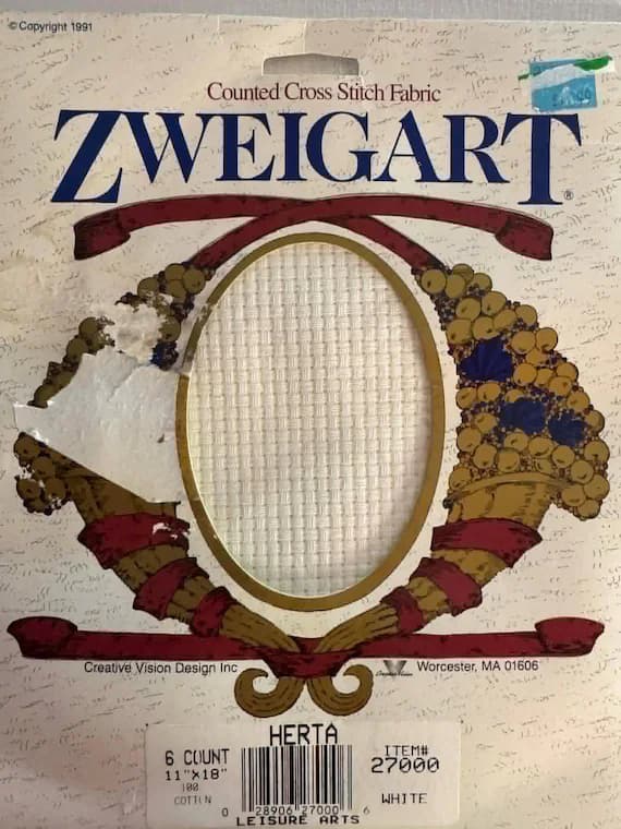 white cotton fabric - Zweigart Counted Cross Stitch Cotton Fabric Aida; 11"x18"; White; 6 Count