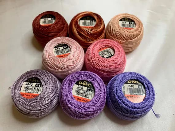 peach none - lot of 8 DMC 116 8 Perle Cotton Thread Balls; Size 8 new #137 Pink Purple Peach