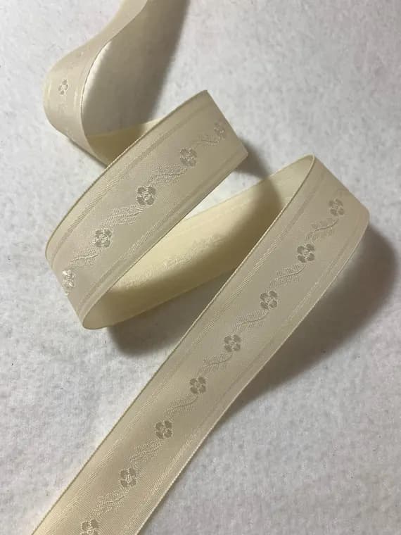 cream none - Vintage Cream Flower Taffeta Ribbon 1-1/8" wide Made in England 3.25 yards