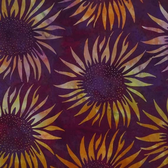 purple cotton fabric - Yellow Flowers on Purple - Cornucopia - Batik by Mirah Cotton Fabric