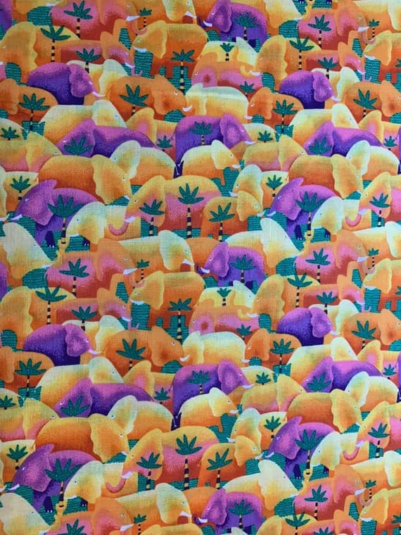 cotton fabric - Elephants - Shared Earth Cotton Fabric Vintage 90's OOP Rose & Hubble