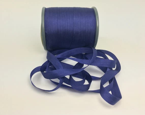 blue none - Pure Silk Embroidery Ribbon Midnight Blue 7mm 1/4" wide Japan -3 Yards-