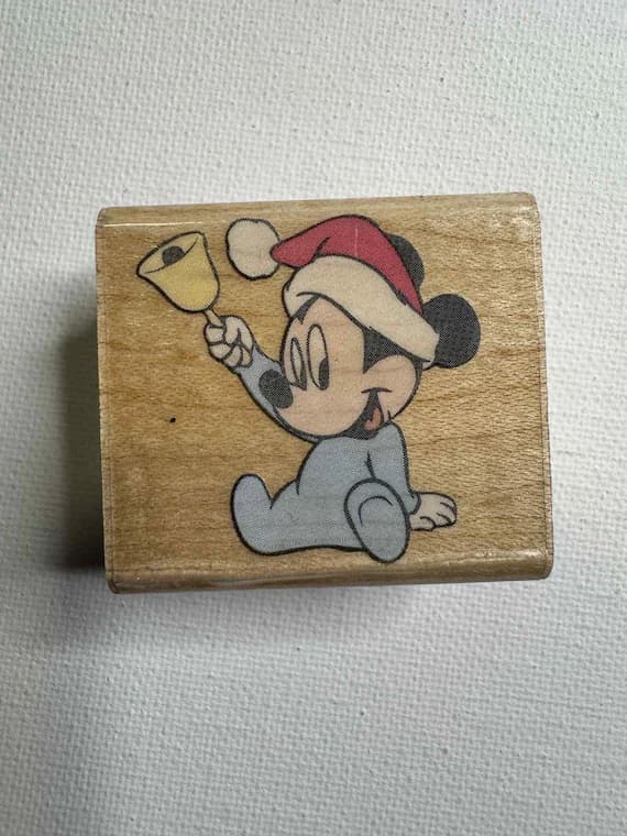 none - 1-1/2"x1-5/8" Musical Christmas Baby Mickey Wood Mounted Rubber Stamp. Item# A525-C By: Rubber Stampede