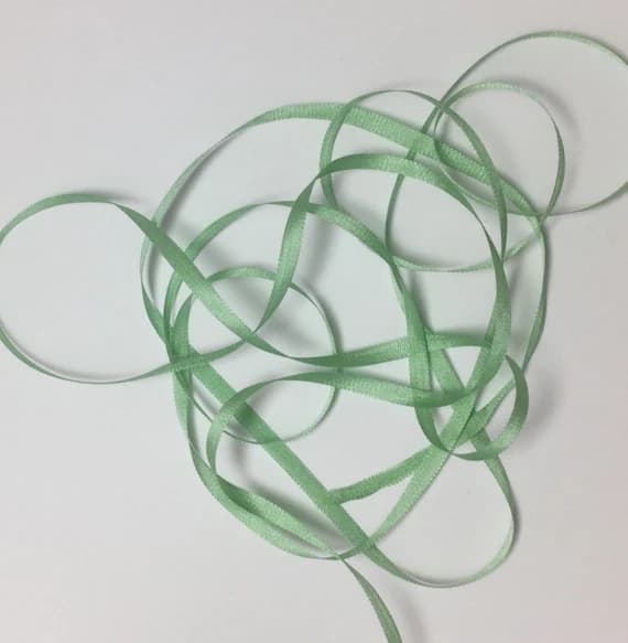 mint none - YLI #18 Pure Silk Embroidery Ribbon Mint Green 4mm 1/8" wide Japan -3 yards-