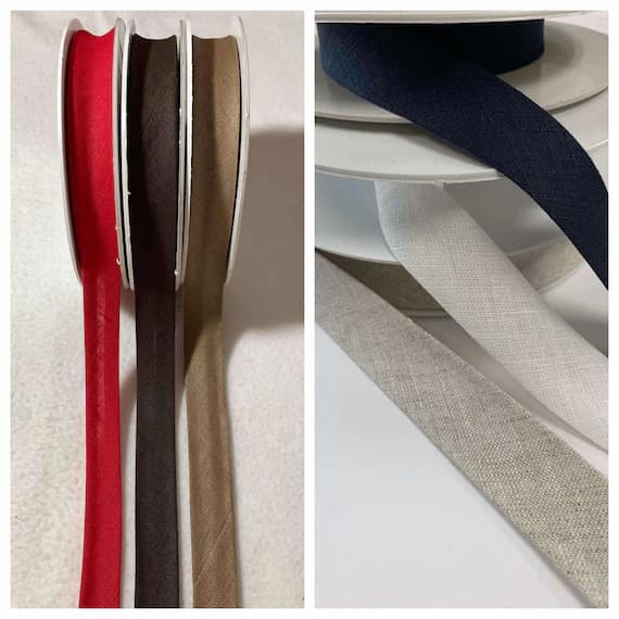 none - 100% Linen Bias Tape Trim Made in France 3/4" wide (6 Colors to choose from)