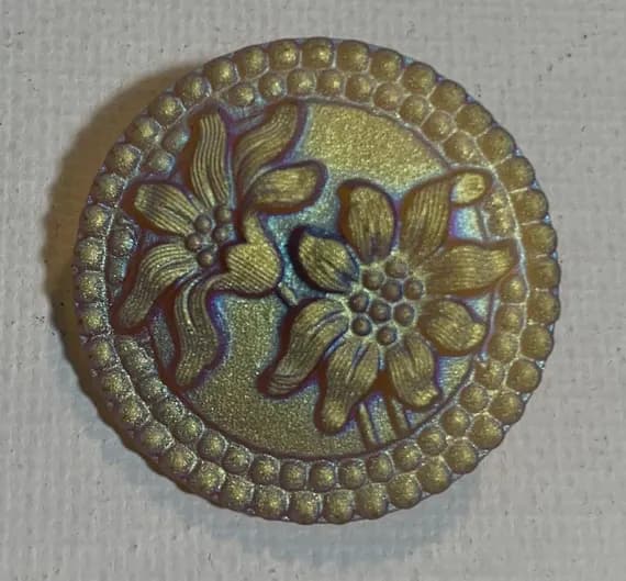 none - Frosted Glass Iridescent Flowers Daisies Vintage Czech Glass Button 1-1/16”