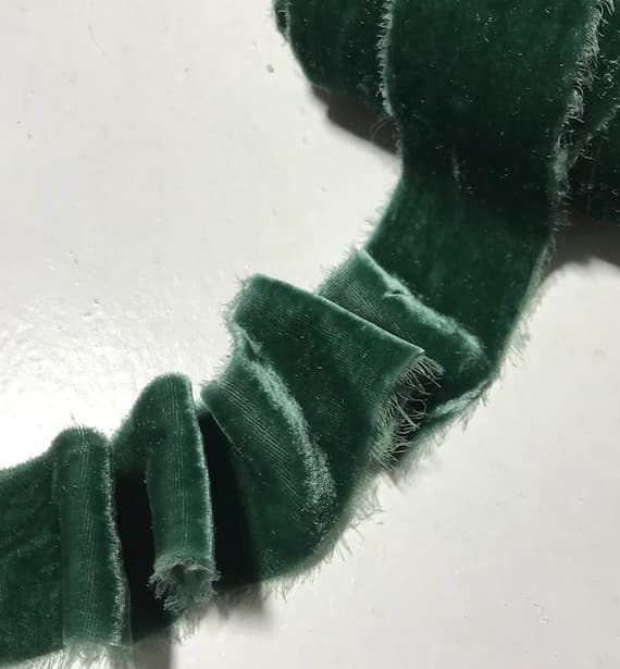 none - Hand Dyed Evergreen Silk Velvet Ribbon ( 4 Widths to choose from)
