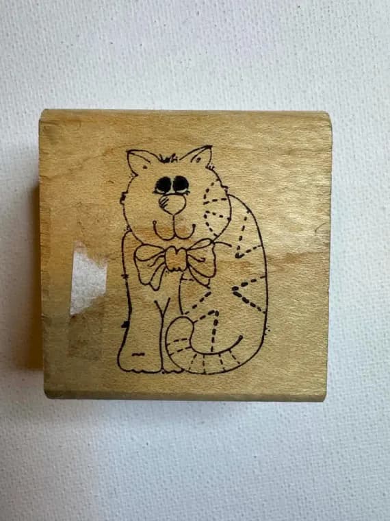 none - 1-3/4"x1-7/8" Cartoon Cat Wood Mounted Rubber Stamp