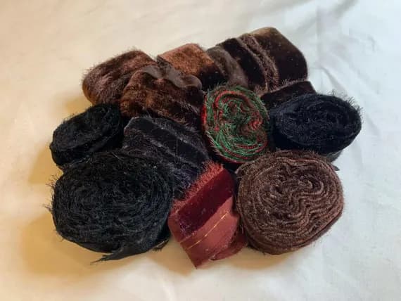 burgundy none - Hand Dyed Silk Velvet Fabric & Ribbon Remnant Lot Scrap Bag #42 Black; Burgundy and Chocolate Brown
