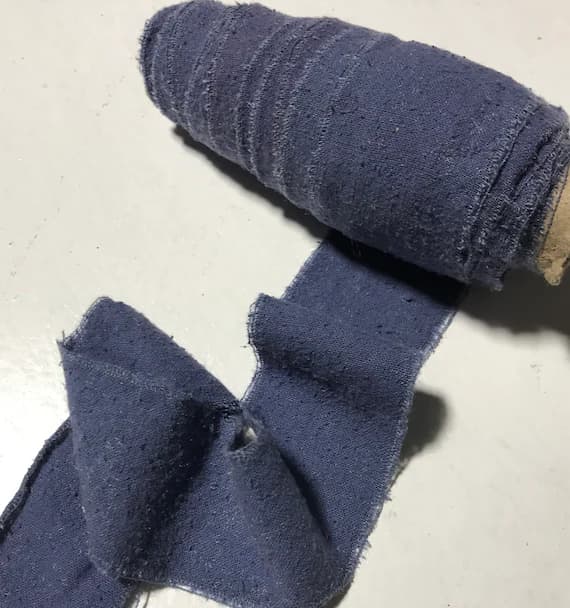 blue none - Hand Dyed Denim Blue 100% Silk Noil Ribbon ( 3 Widths to choose from)