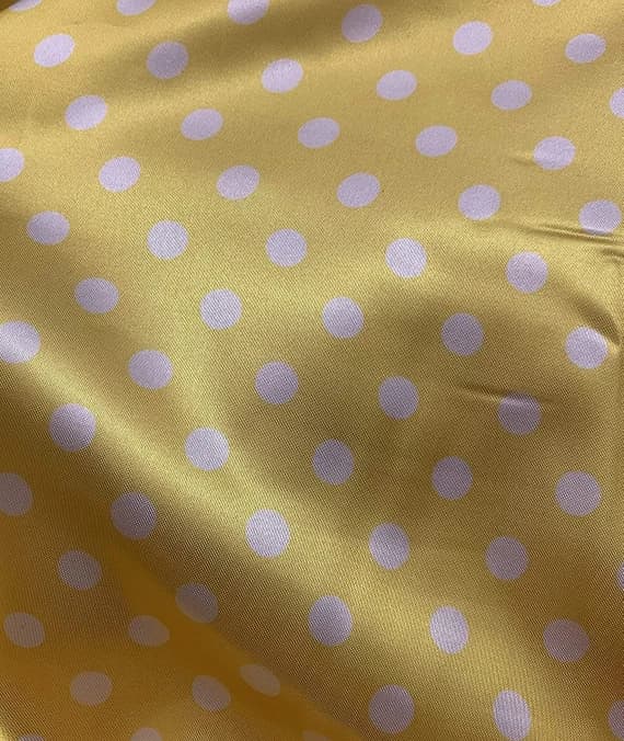 white charmeuse fabric - Yellow with White 1/2" Polka Dots - Faux Silk Polyester Charmeuse Satin Fabric