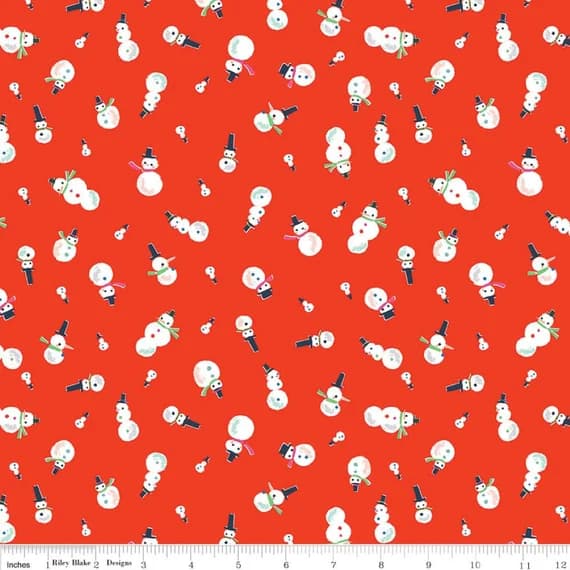 red cotton fabric - Way Up North Snowman Red - Riley Blake Cotton Fabric