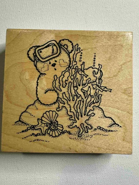 none - 3.75"x4" 1997 Bear on the Beach Snorkle. Item# S-1479 By: Darcie's
