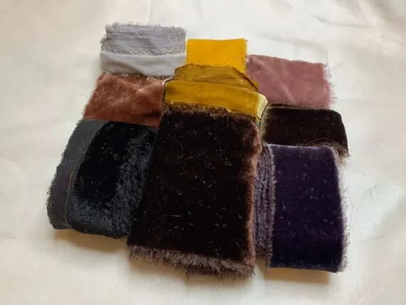 none - Hand Dyed Silk Velvet Fabric & Ribbon Remnant Lot Scrap Bag #99 Dark Colors