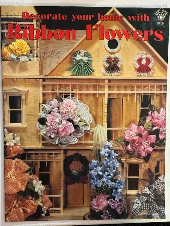none - Decorate your home with Ribbon Flowers Patterns Craft Book vintage