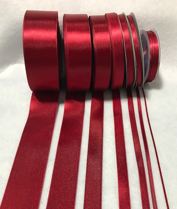 burgundy none - Burgundy Red Double Sided Satin Ribbon - Made in France (7 Widths to choose from)