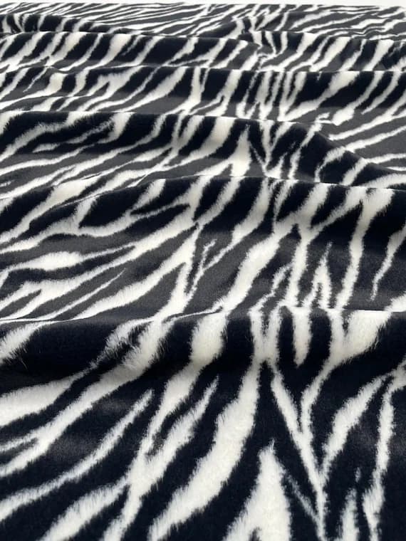 black fabric - Luxe Baby Zebra Black White- Cuddle Minky Faux Fur Fabric