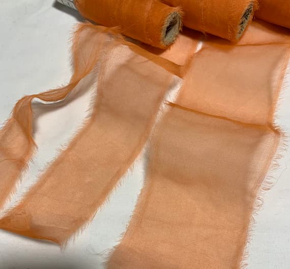 orange none - Persimmon Orange Hand Dyed 100% Silk Sheer Organza Ribbon ( 4 Widths to choose from)