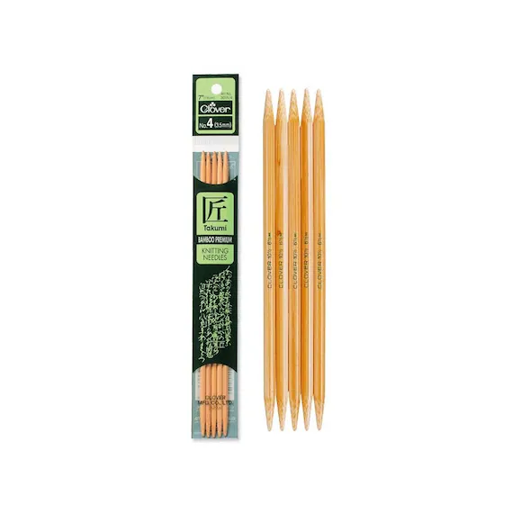 none - Clover Needlecraft Takumi Bamboo 7" Double Point Knitting Needles (Choose Your Size)