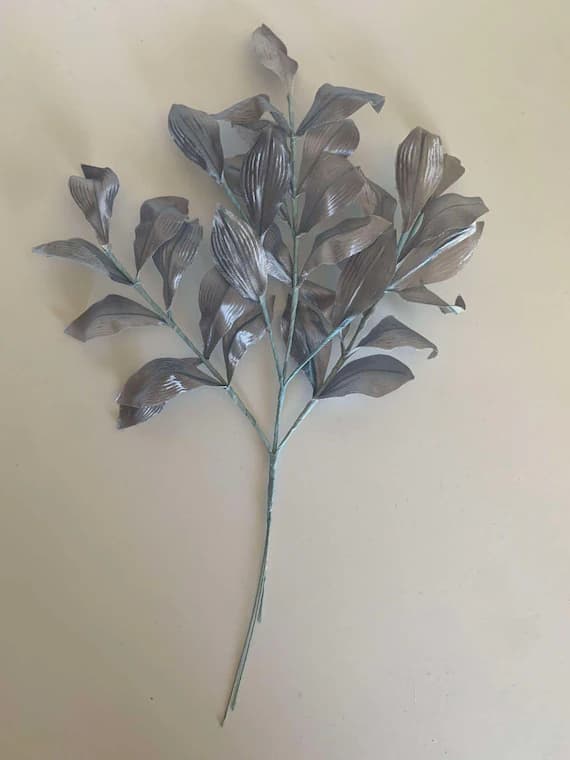 blue satin fabric - Silvery Blue Leaf Cluster - Vintage Millinery Floral Made in Japan