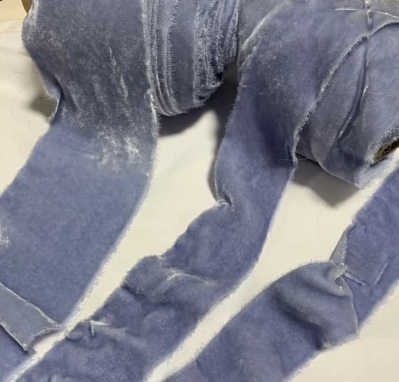 blue none - Hand Dyed French Blue Silk Velvet Ribbon ( 4 Widths to choose from)