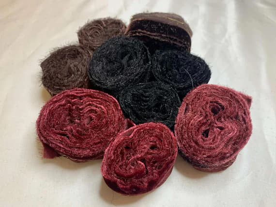 burgundy none - Hand Dyed Silk Velvet Fabric & Ribbon Remnant Lot Scrap Bag #194 Burgundy Black and Chocolate