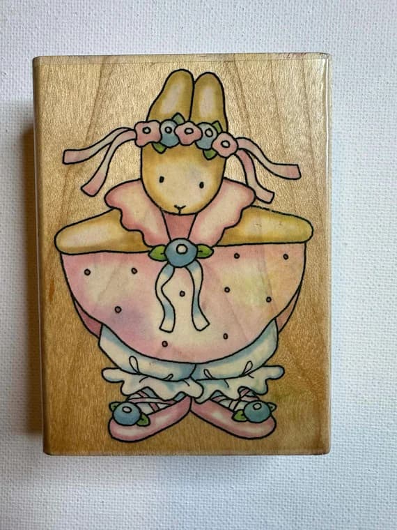 none - 2-1/2"x3-3/8" 1998 Ballerina Bunny Wood Mounted Rubber Stamp (1016H) By Nina & Co