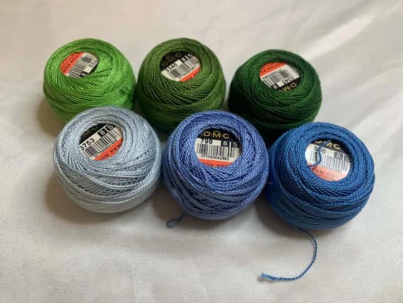 green none - lot of 6 DMC 116 8 Perle Cotton Thread Balls; Size 8 new #163 Blue Green
