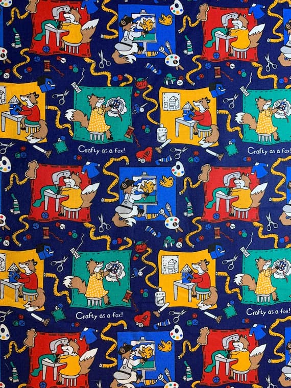 cotton fabric - Crafty As A Fox Cotton Fabric Vintage 90's OOP Crafty Cottons