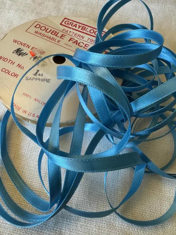 sapphire none - 4.5 yards Sapphire Blue 1/4" Vintage Grayblock Double Faced Satin Ribbon