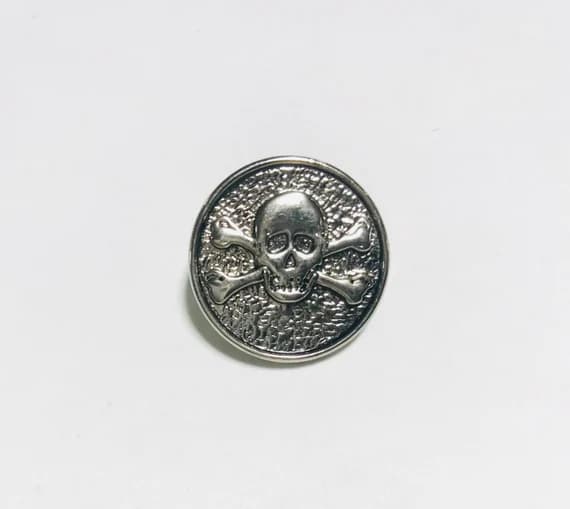 silver none - Silver Skull & Crossbones Metal Button - 20mm / 3/4" - Dill Buttons Brand (Set of 2)