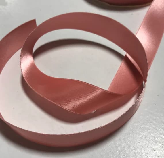 coral none - Sea Coral 7/8" Vintage Grayblock Double Faced Satin Ribbon