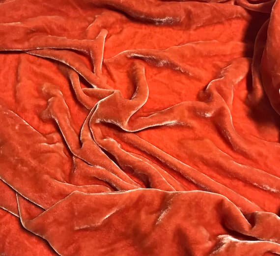 orange velvet fabric - BLOOD ORANGE Hand Dyed Silk Velvet Fabric