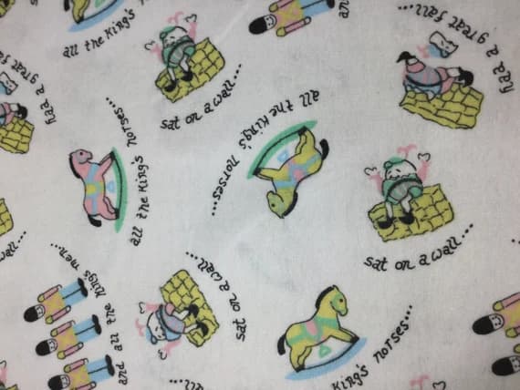 cotton fabric - 40"x2yd Pastel Humpty Dumpty Nursery Rhyme - Cotton Flannel Fabric - End of Bolt Sale
