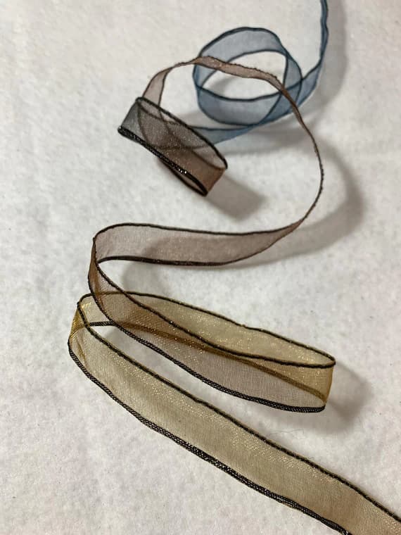 blue none - Vintage French Ombre Sparkling Organdy Ribbon Blue & Bronze (COCO) 9/16" 2 Yards