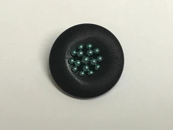 teal none - Black with Teal Beaded Flower Middle Plastic Button - 23mm / 15/16" - Dill Buttons Brand (Set of 2)