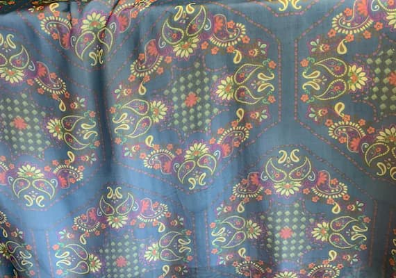 teal chiffon fabric - Teal Bandanna Paisley - Silk Chiffon Fabric