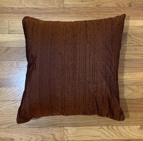 black dupioni fabric - 100% Silk Dupioni Pillow Cover in BURNT ORANGE/BLACK Handmade
