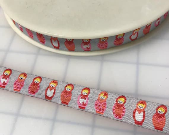 none - Russian Doll Matryoshka Jacquard Ribbon Trim 5/8" Made in France