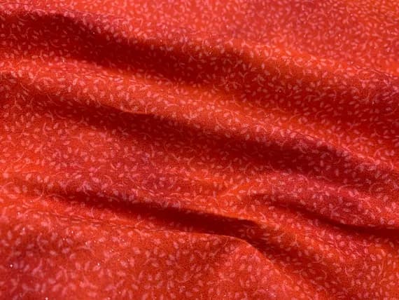 silver cotton fabric - Orange with Silver Glitter Sparkle Tiny Leaves Cotton Fabric Vintage 1999 OOP Blank Textiles