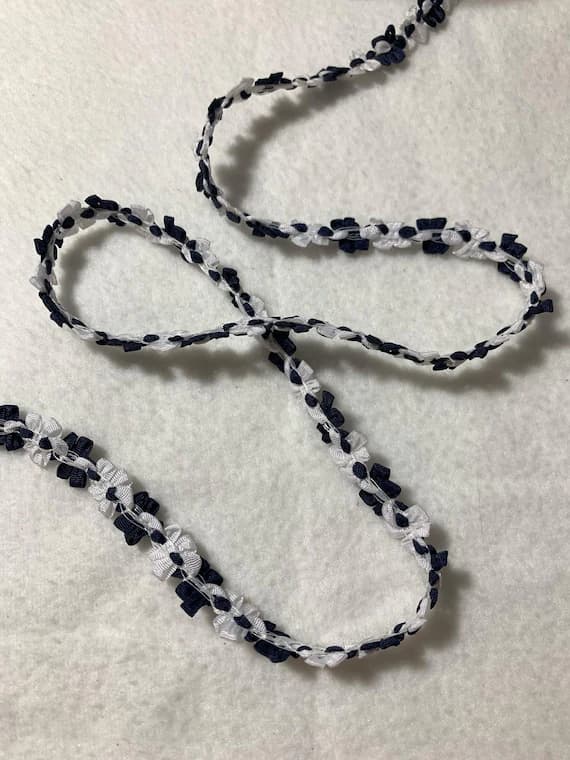 navy none - Vintage Buds & Bows Rosette Navy White Ribbon Trim - Made in France