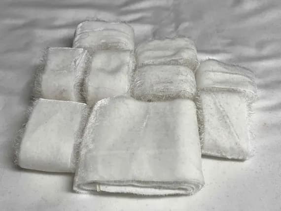 white none - Hand Dyed Silk Velvet Fabric & Ribbon Remnant Lot Scrap Bag #102 (9 Pieces) White