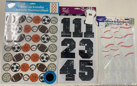 fabric - Lot of 3 Sports Numbers & Balls Iron on Transfers Appliques