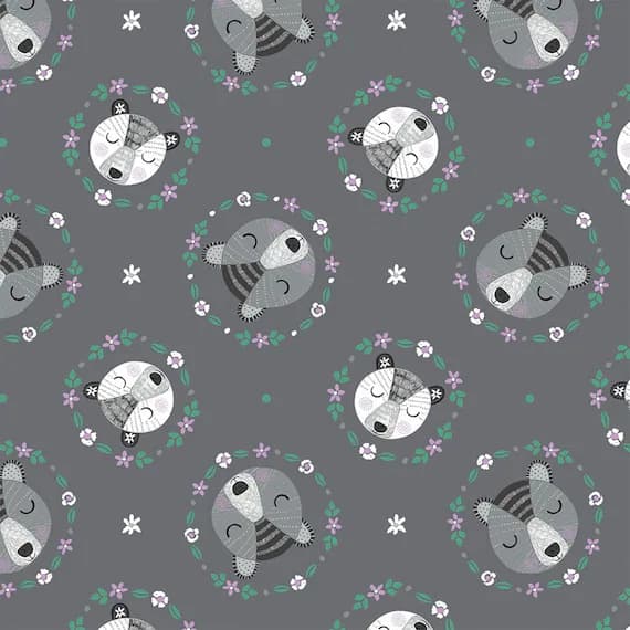 gray cotton fabric - Bear Wreaths Grey - Bear Hug - Camelot Cotton Fabric