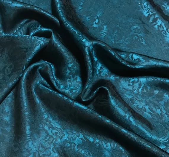 teal silk fabric - Teal Blue Baroque Scroll - Silk Jacquard Fabric