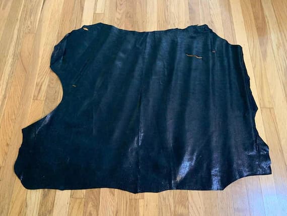 black leather - Black Metallic Snakeskin Reptile - Lambskin Leather Hide 7 Square Feet