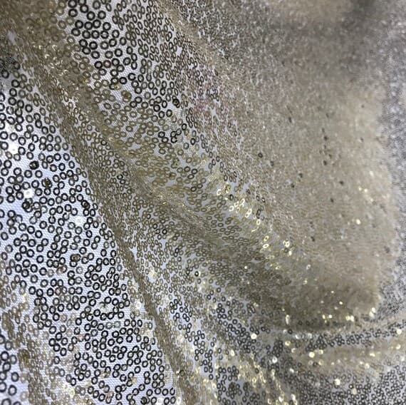 gold sequin - Gold on White - Sequin Spangle Sewn on Mesh Fabric
