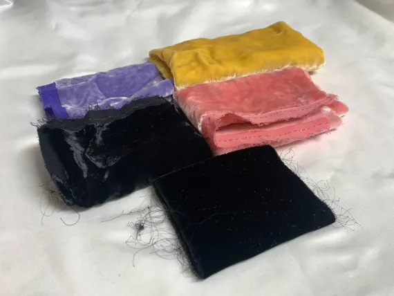 none - Hand Dyed Silk Velvet Fabric & Ribbon Remnant Lot Scrap Bag #190 (5 Pieces)