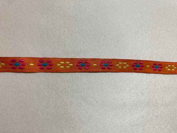 orange none - Vintage Groovy Orange Daisies - Jacquard Ribbon 1/2" wide -2 Yards-